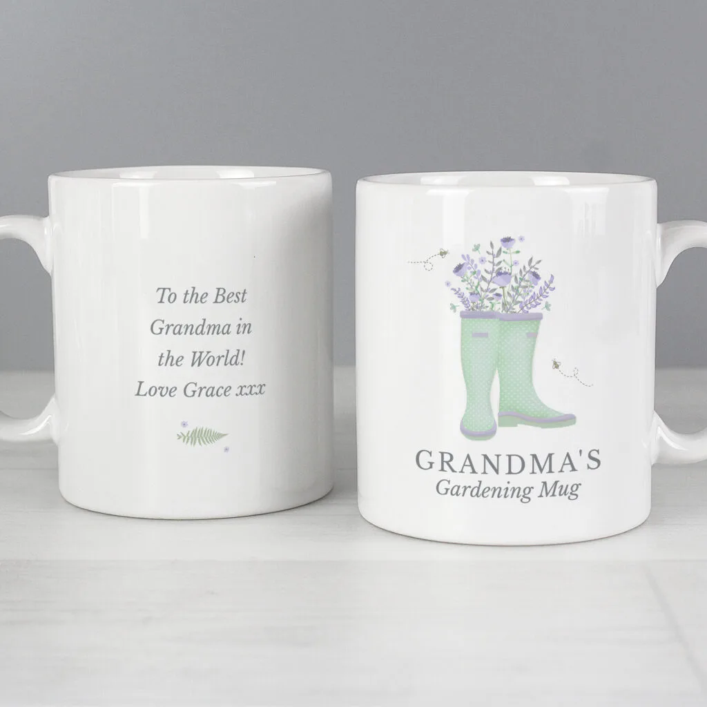 P0805J99 Personalised Any Message Floral Wellies Design Ceramic Mug