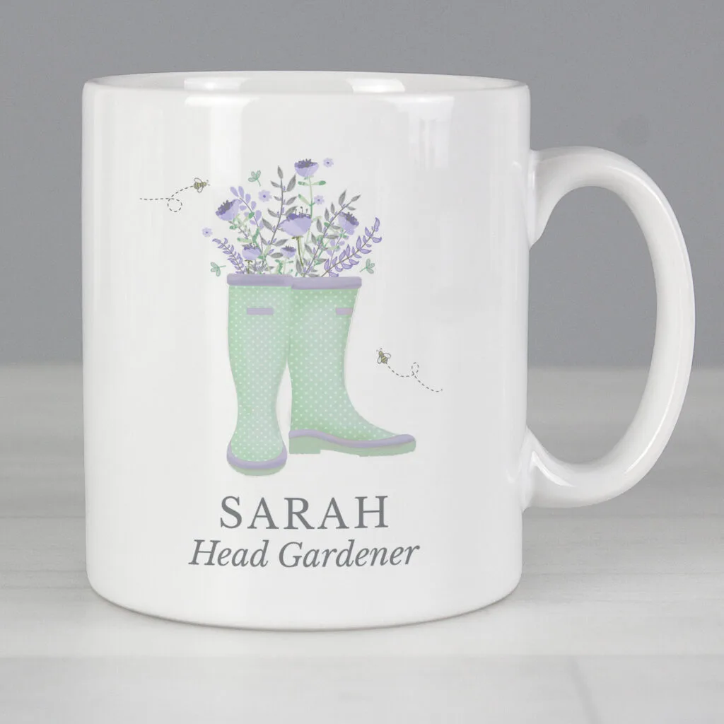P0805J99 Personalised Any Message Floral Wellies Design Ceramic Mug 2