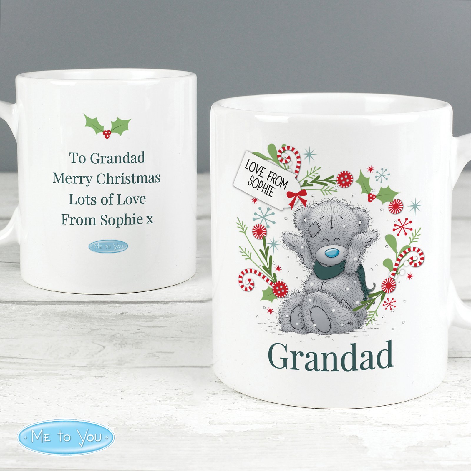 P0805K30 Personalised Me to You Christmas Holly Design Ceramic Mug Personalised Me to You Christmas Holly Design Ceramic Mug - Image 1