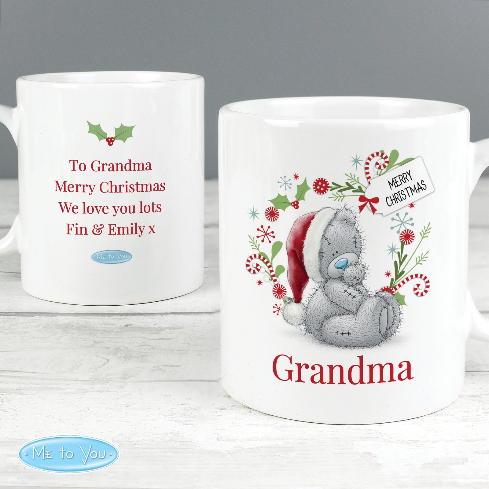 P0805K31 Personalised Me to You Christmas Holly & Gift Tag Design Ceramic Mug Personalised Me to You Christmas Holly & Gift Tag Design Ceramic Mug - Image 1