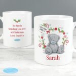 Personalised Me to You Red Text Christmas Holly Design Ceramic Mug
