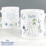 Personalised The Snowman and the Snowdog Blue Text Ceramic Christmas Mug