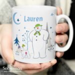 Personalised The Snowman and the Snowdog Blue Text Ceramic Christmas Mug - Image 5