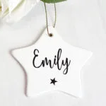 Personalised Name Only Star Motif Ceramic Star Christmas Decoration - Image 2