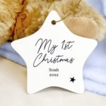 Personalised Any Message Star Motif Ceramic Star Shaped Christmas Decoration - Image 2