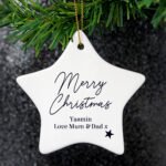 Personalised Any Message Star Motif Ceramic Star Shaped Christmas Decoration - Image 3