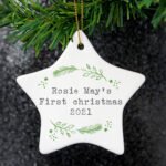 Personalised Any Message Holly Design Ceramic Star Shaped Christmas Decoration