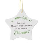 Personalised Any Message Holly Design Ceramic Star Shaped Christmas Decoration - Image 4