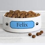 Personalised Blue Plaque Design 15cm Medium Ceramic Pet Bowl - Image 2