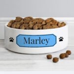 Personalised Blue Plaque Design 15cm Medium Ceramic Pet Bowl - Image 3
