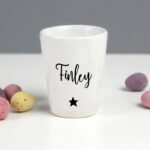 Personalised Name Only Black Star Motif Ceramic Egg Cup - Image 2