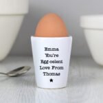 Personalised Any Message Black Star Motif Ceramic Egg Cup