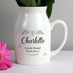 Personalised Any Message Floral Bee Design Ceramic Flower Jug Vase