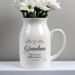 Personalised Any Message Floral Bee Design Ceramic Flower Jug Vase - Image 3