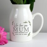 Personalised Any Message Botanical Design Ceramic Flower Jug Vase