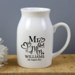 Personalised 'Mr and Mrs' Hearts Design Ceramic Flower Jug Vase - Image 3