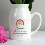 Personalised Any Message Rainbow Design Ceramic Flower Jug Vase