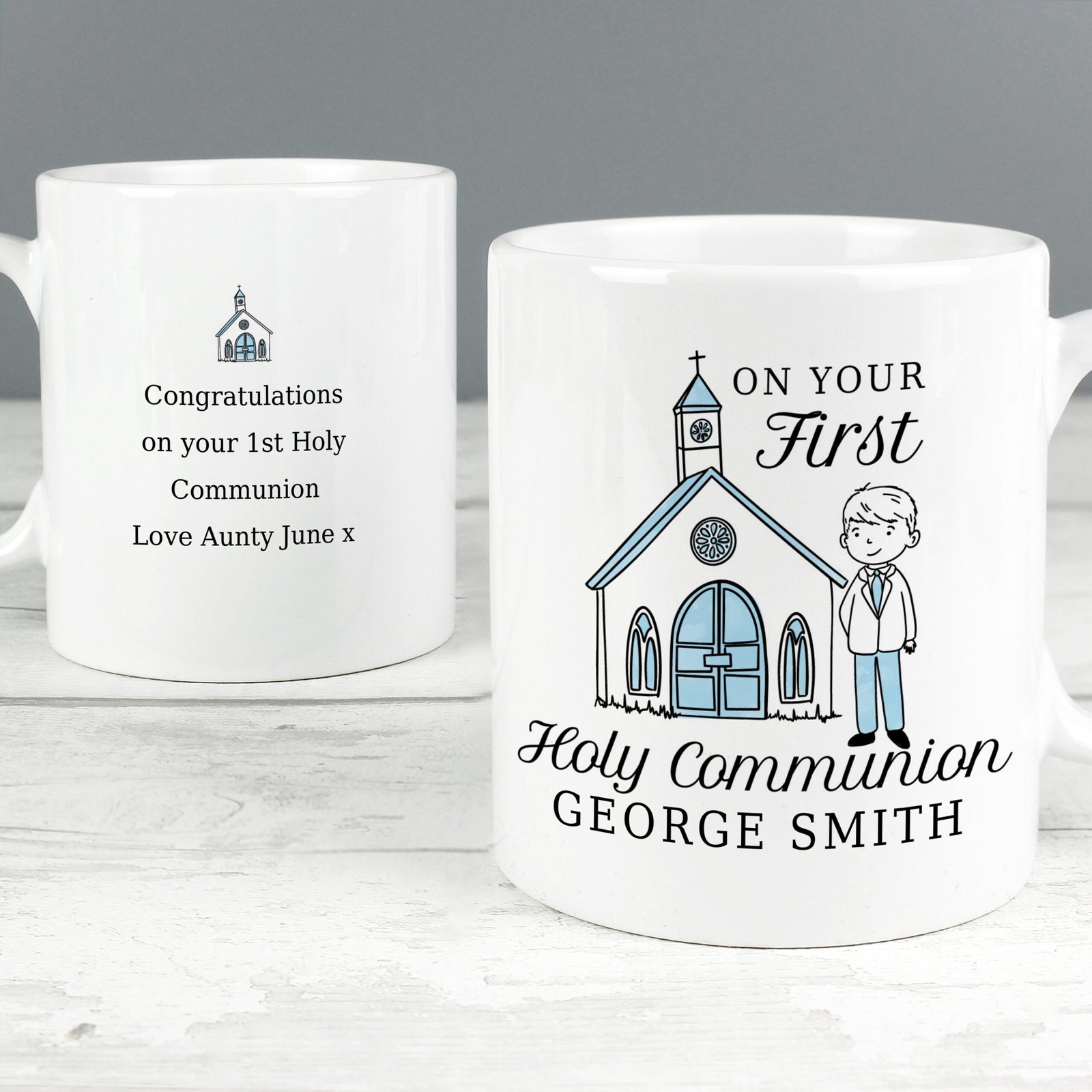 P0805L96 Personalised Boys 'On Your First Holy Communion' Ceramic Mug Personalised Boys 'On Your First Holy Communion' Ceramic Mug - Image 1