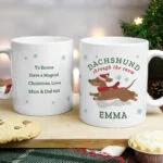 Personalised 'Dachshund Through The Snow' Christmas Ceramic Mug