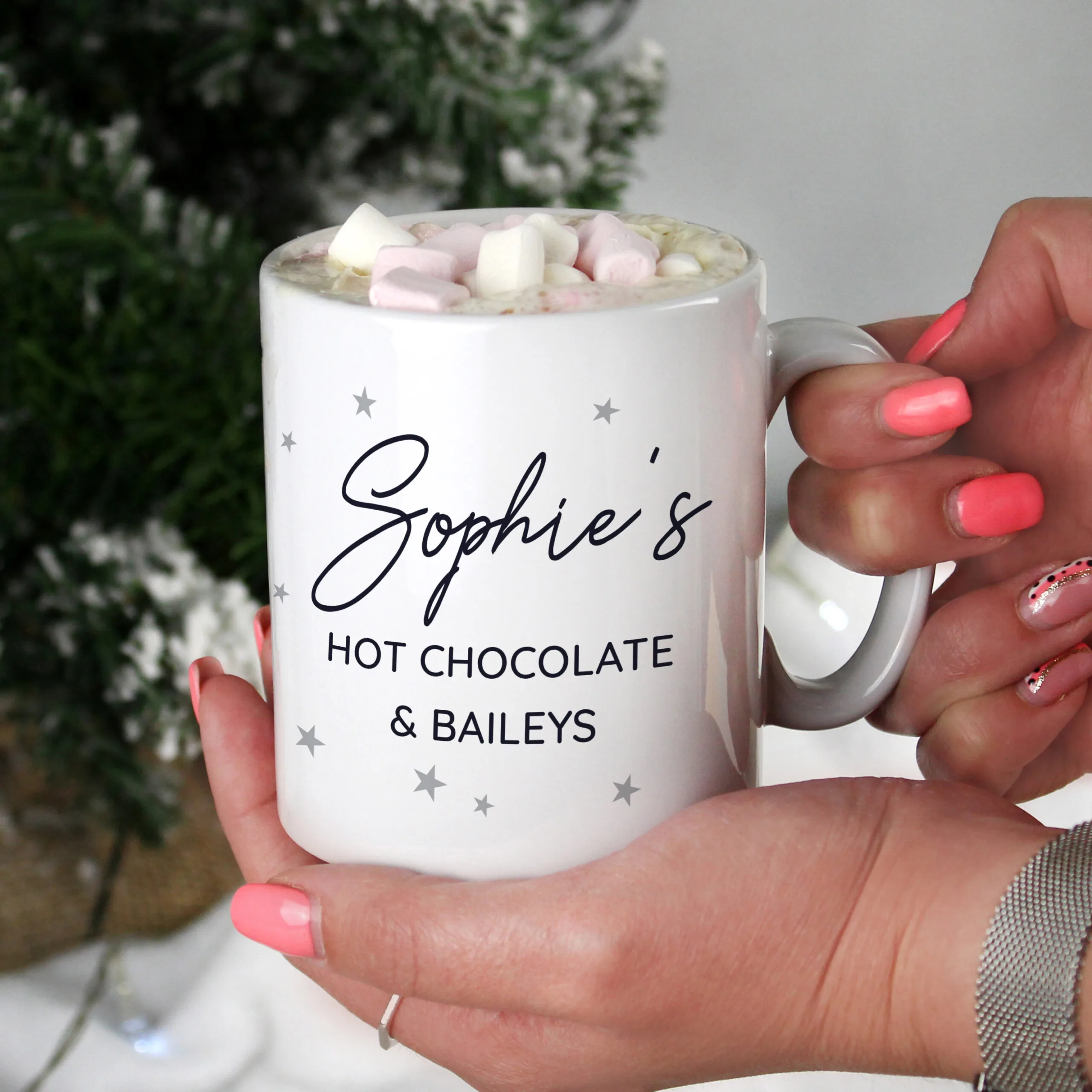Personalised Any Message Little Grey Stars Design Ceramic Mug - Image 2