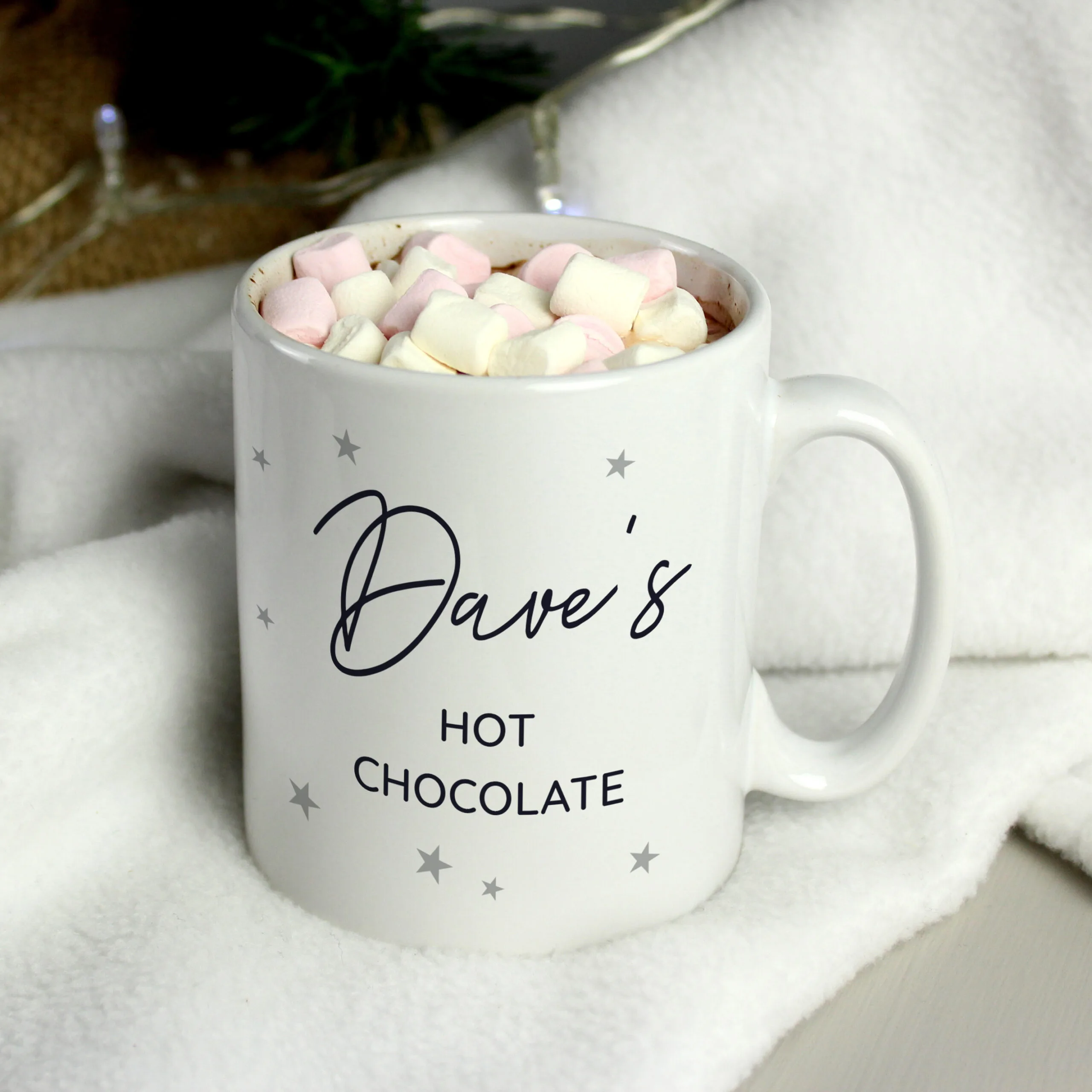 Personalised Any Message Little Grey Stars Design Ceramic Mug - Image 3