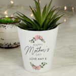 Personalised Abstract Rose Design 'Happy Mother's Day' Ceramic Plant Pot