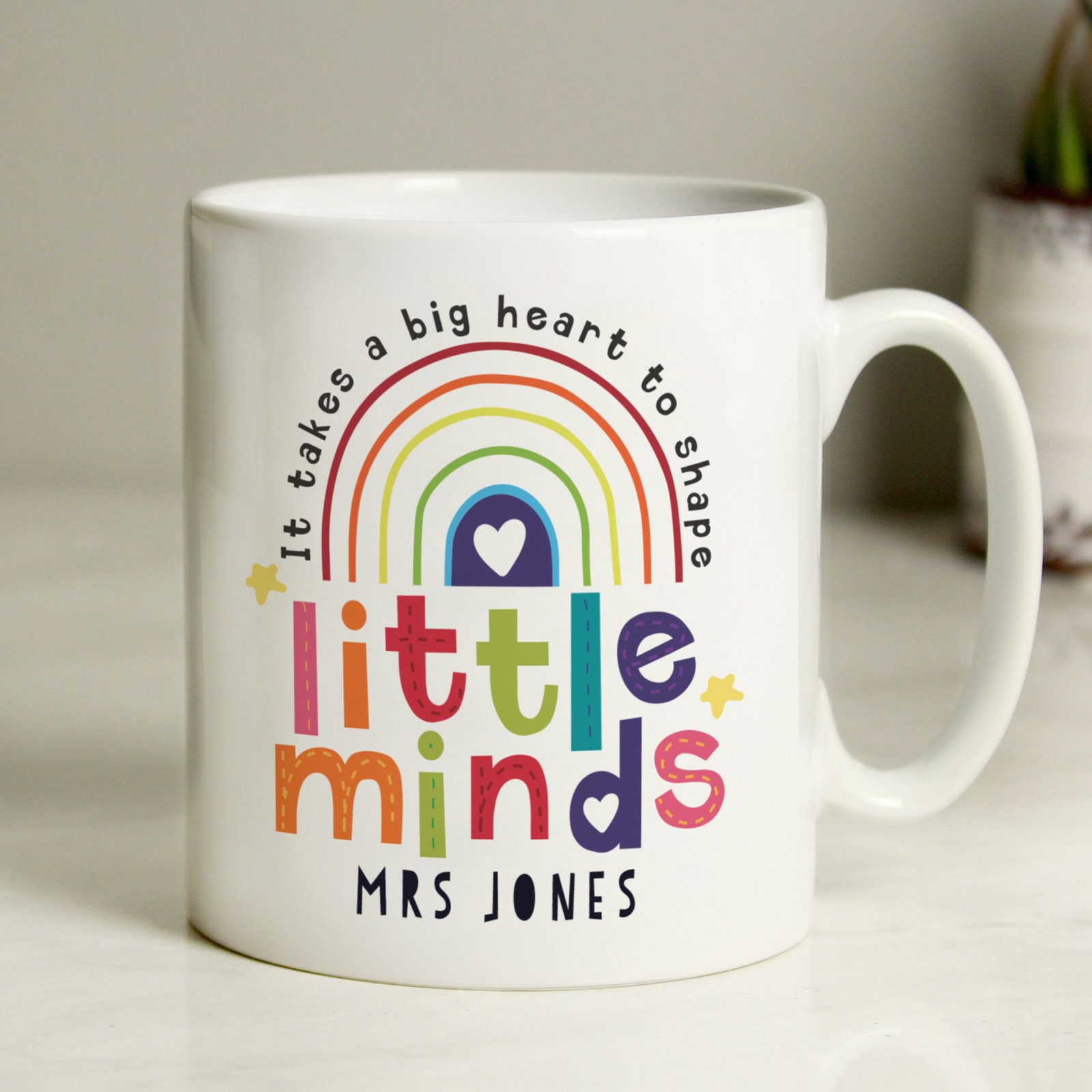 P0805M88 Personalised 'Shape Little Minds' Rainbow Design Ceramic Mug Personalised 'Shape Little Minds' Rainbow Design Ceramic Mug - Image 1
