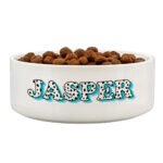 Personalised Blue Spots Name 15cm Medium White Ceramic Pet Bowl - Image 4