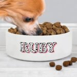 Personalised Pink Spots Name 15cm Medium White Ceramic Pet Bowl - Image 2