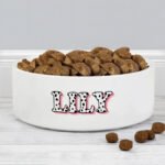 Personalised Pink Spots Name 15cm Medium White Ceramic Pet Bowl - Image 3