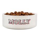 Personalised Pink Spots Name 15cm Medium White Ceramic Pet Bowl - Image 4