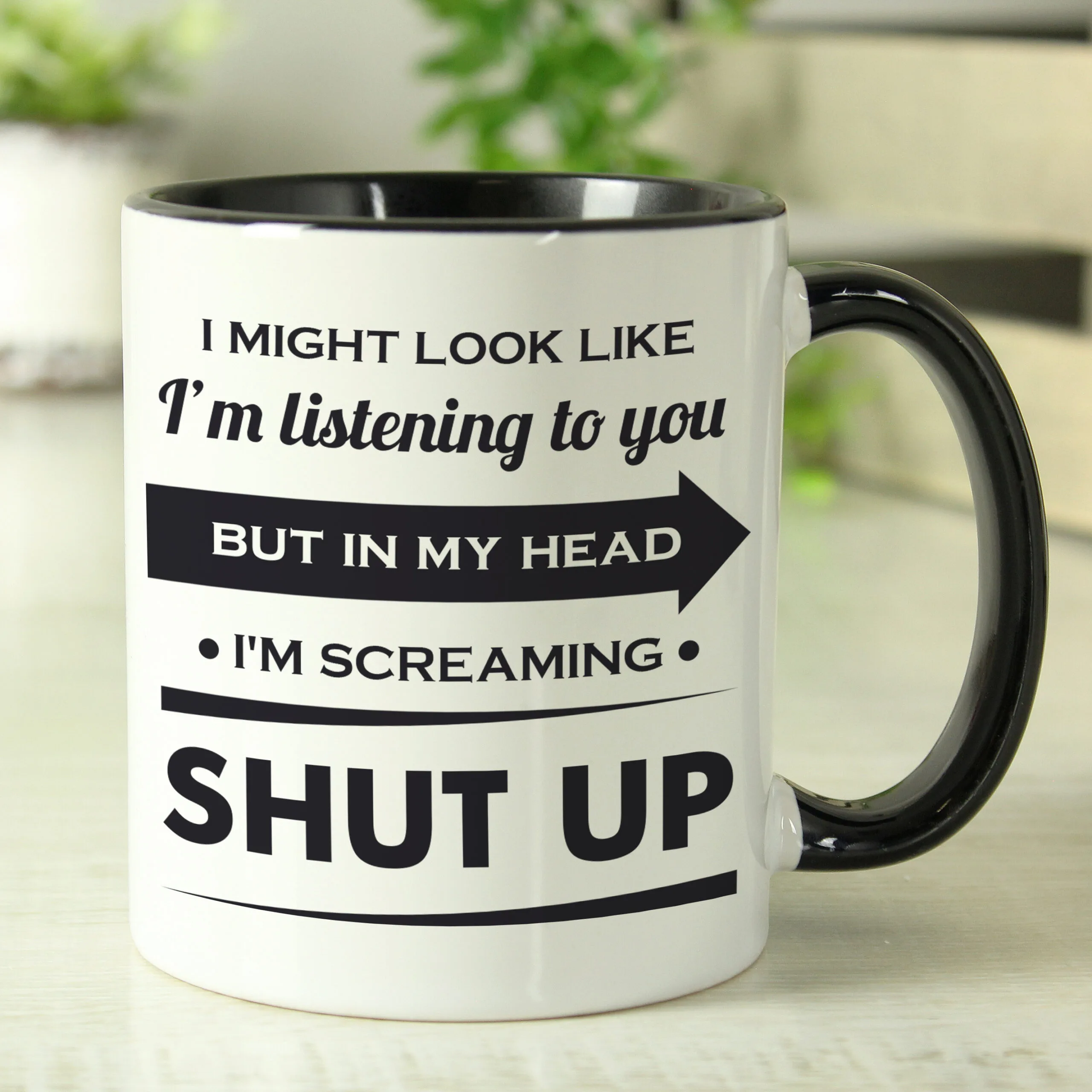 Personalised 'I Might Look Like I'm Listening' Black Handled Ceramic Mug - Image 3