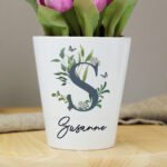 Personalised Initial & Name Botanical Design Ceramic Plant Pot
