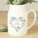 Personalised Any Message Floral Heart Design Ceramic Flower Jug Vase