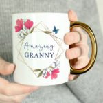Personalised Geometric Floral Design Gold Handled Ceramic Mug - Image 5