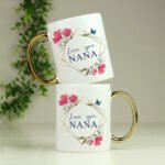Personalised Geometric Floral Design Gold Handled Ceramic Mug - Image 6
