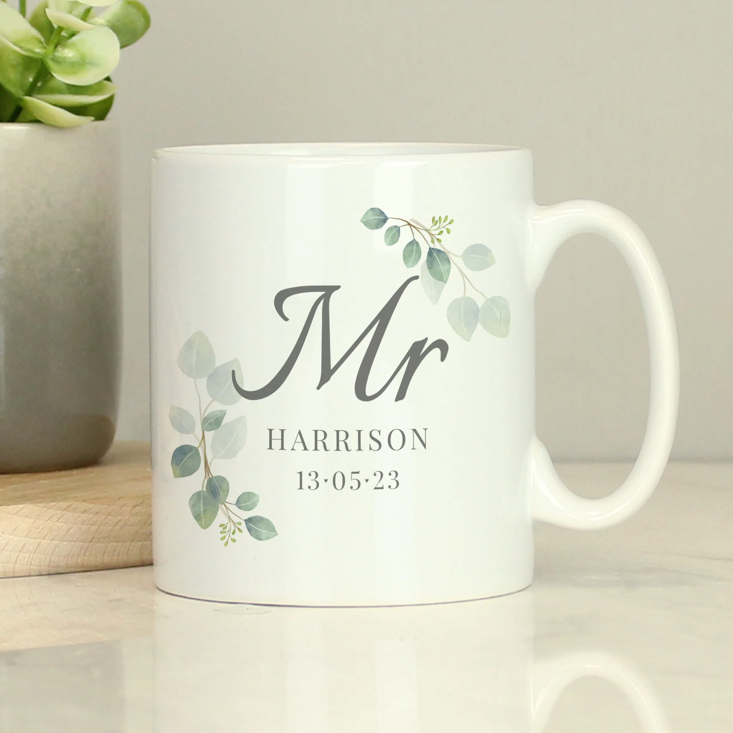 P0805N59 Personalised ‘Mr’ Botanical Design Ceramic Mug Personalised ‘Mr’ Botanical Design Ceramic Mug - Image 1