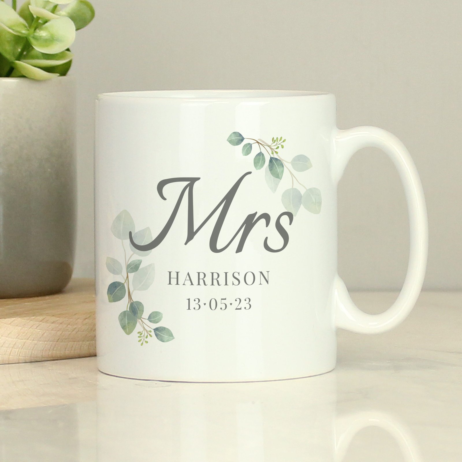 P0805N60 Personalised 'Mrs' Botanical Design Ceramic Mug Personalised 'Mrs' Botanical Design Ceramic Mug - Image 1