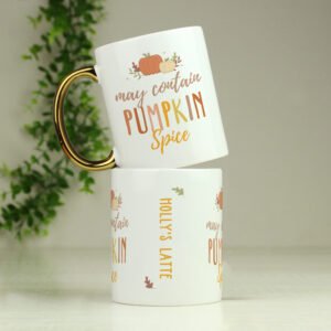 P0805N69 Personalised 'May Contain Pumpkin Spice' Gold Handled Ceramic Mug 2