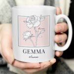 Personalised Any Message Birth Flower Design Ceramic Mug - Image 6
