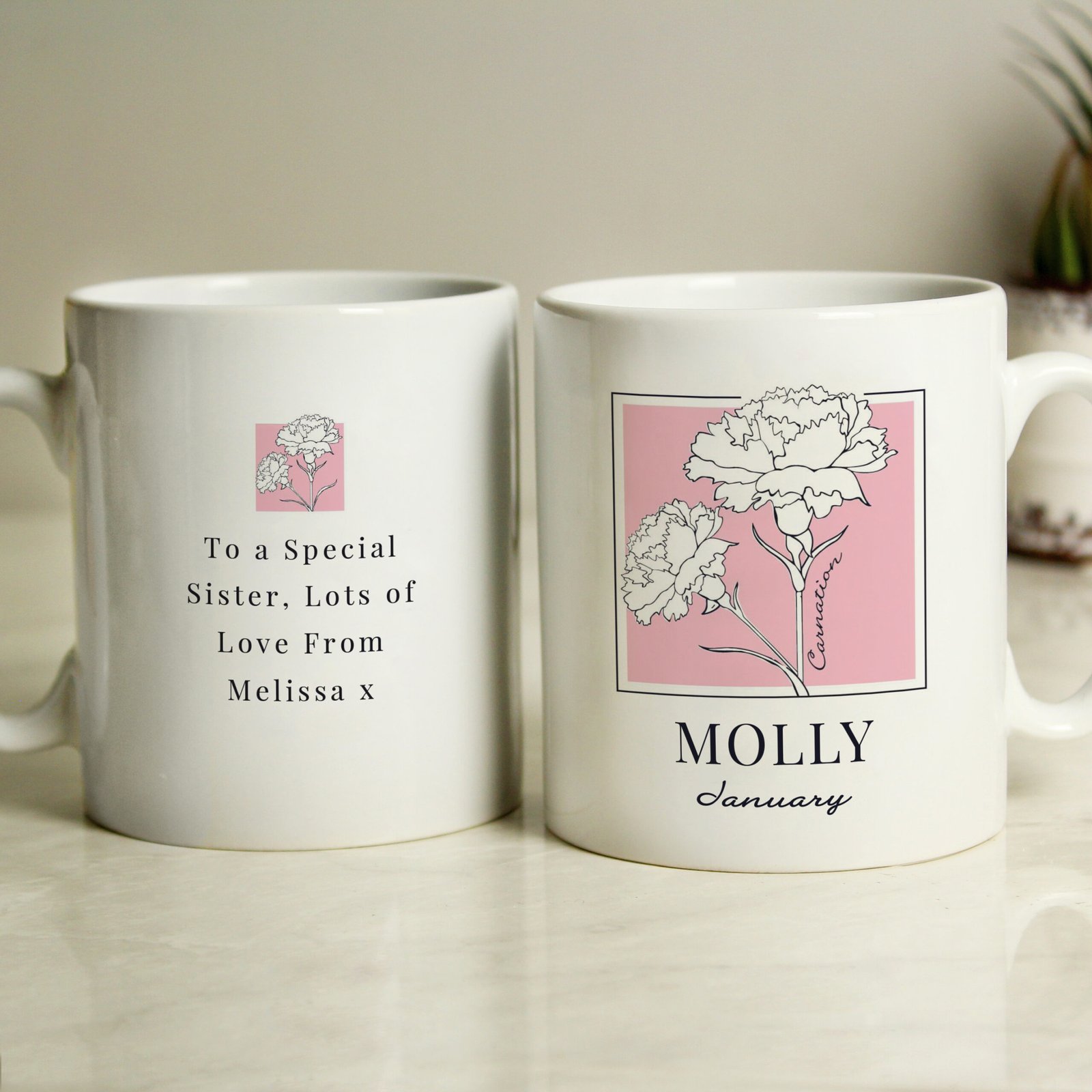 P0805N75 Personalised Any Message Birth Flower Design Ceramic Mug Personalised Any Message Birth Flower Design Ceramic Mug - Image 1