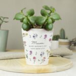 Personalised Any Message Wild Flowers Design Ceramic Plant Pot - Image 4