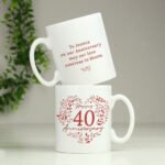 Personalised 'Happy 40th Anniversary' Ruby Heart Design Ceramic Mug - Image 2