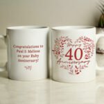 Personalised 'Happy 40th Anniversary' Ruby Heart Design Ceramic Mug - Image 3