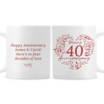Personalised 'Happy 40th Anniversary' Ruby Heart Design Ceramic Mug - Image 4