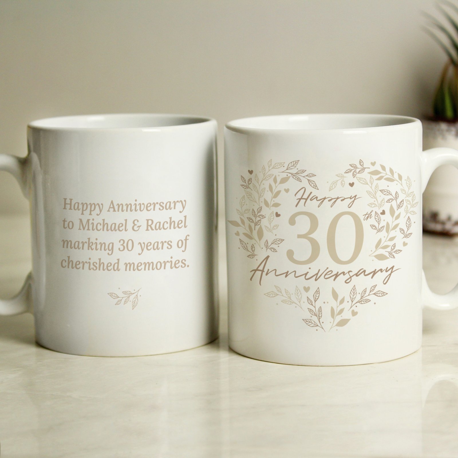 P0805N89 Personalised ‘Happy 30th Anniversary’ Pearl Heart Design Ceramic Mug Personalised ‘Happy 30th Anniversary’ Pearl Heart Design Ceramic Mug - Image 1