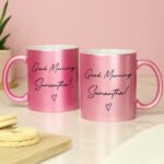 Personalised Any Message Heart Motif Pink Glitter Ceramic Mug