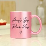 Personalised Any Message Heart Motif Pink Glitter Ceramic Mug - Image 4
