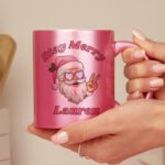 Personalised 'Stay Merry' Santa Motif Pink Ceramic Christmas Mug - Image 3