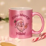 Personalised 'Stay Merry' Santa Motif Pink Ceramic Christmas Mug - Image 4